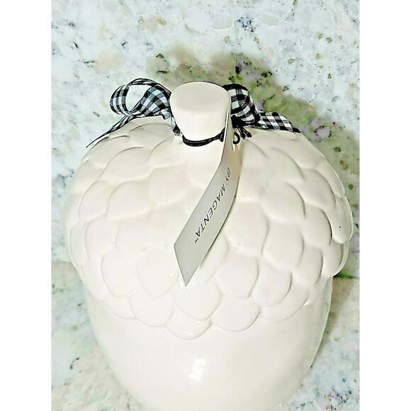 Rae‎ Dunn "KNOCK" Ceramic Acorn Bird House by Magenta- 2020 Gingham Ribbon NEW - Picture 3 of 5